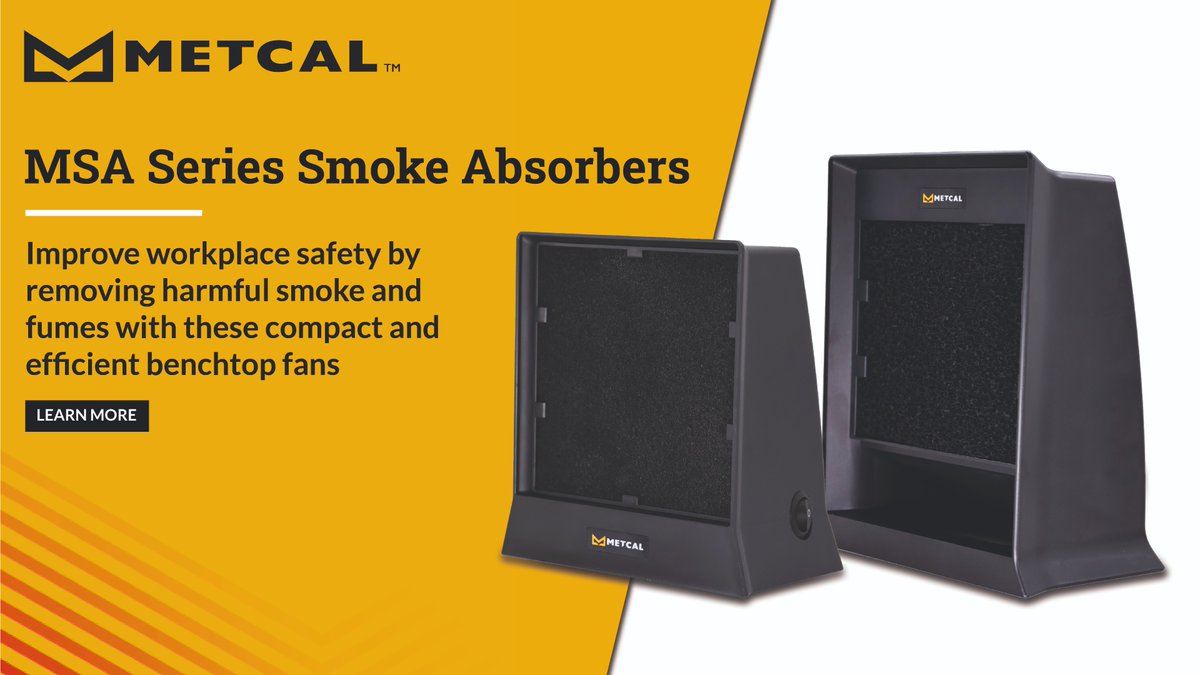 MetcalSoldering's tweet photo. ✨INTRODUCING MSA-25U & MSA-35L Smoke Absorbers from Metcal – The activated-carbon filter means a safer work environment while hand #Soldering, removing hazardous and irritating pollutants from the air 💨 Learn more: https://t.co/vxaL3pzvua
#SmokeAbsorber #FumeAbsorber https://t.co/gjhOPtD2mG