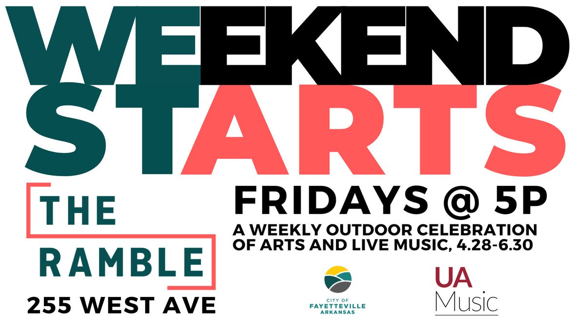 FYVgov's tweet photo. Tomorrow we kick off the Weekend Starts series in the Lower Ramble! 

Expect a lively atmosphere to unwind after a busy work week, enjoy strolling through the beautiful Fay Jones Woods and engage with the local arts community.

Learn more: https://t.co/RLBrvecPOe https://t.co/1LM6yZ0kKI