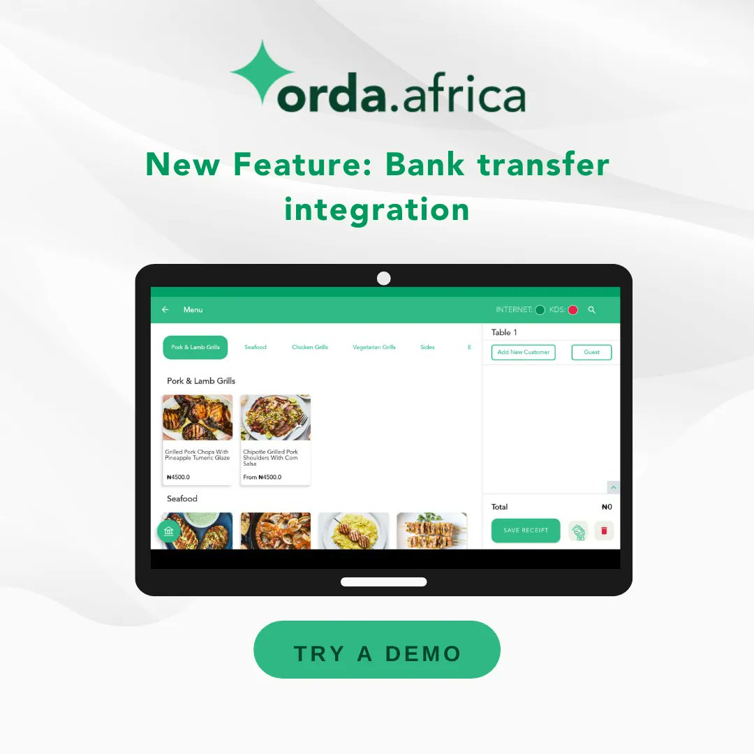 orda_africa's tweet photo. Hello Clients! We have a big feature update and are happy to announce Bank transfer integration. 
You can confirm whether funds have been received in-app. Clients asked for it, and we have delivered. To know more email tech@orda.africa. 

#OrdaAfrica #pointofsale #africanbusiness https://t.co/eE0syW00Tl