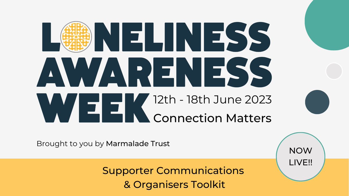 Loneliness Awareness Week 2023 resources and supporter pack are now LIVE 📢

Connection matters. It's what makes us human. Discover free resources to help you take part and make a difference from 12-18 June: rebrand.ly/LAW2023Resourc…

#LonelinessAwarenessWeek2023 #ConnectionMatters