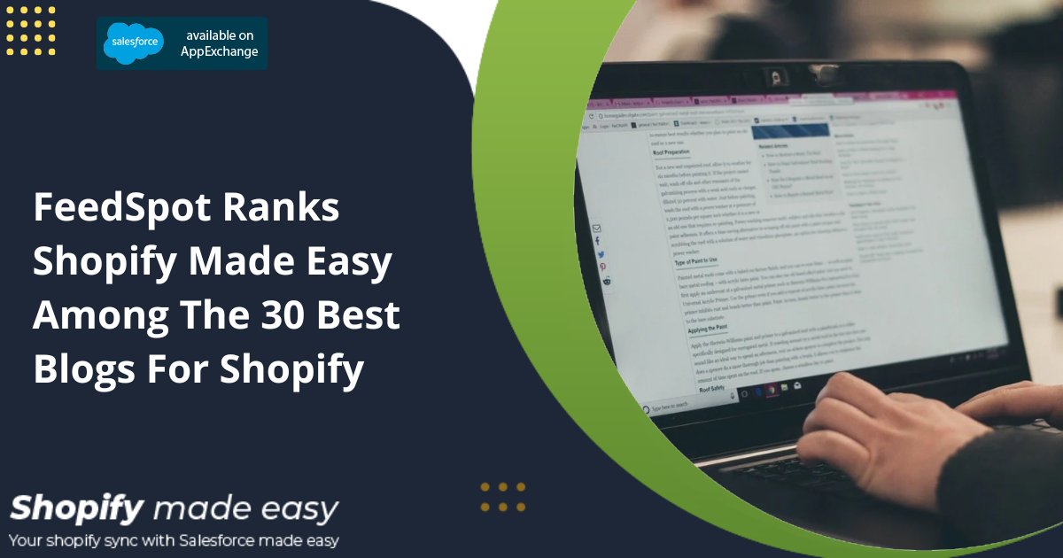 SyncMadeEasy's tweet photo. Shopify Made Easy has landed a coveted spot in the top 30 Shopify blog list by @_feedspot. Catch detailed info here!  https://t.co/h8vWfmZeDV  @Shopify  @ShopifyPlus @appexchange 
#feedspot #topblog #top30blogs #toplistedblog #shopify #shopifymadeeasy #shopifyblog #achievement https://t.co/rQoZ39TrPT