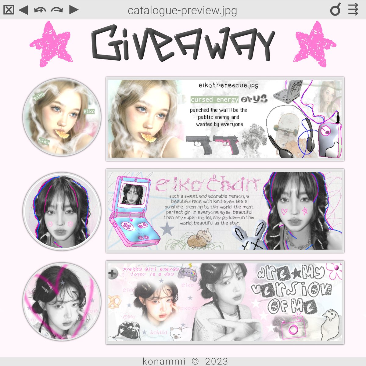 ★ LAYOUT GIVEAWAY ★

hai! aku mau giveaway 3 katalog baruku hehe 😋 syaratnya ::

1. follow <a href="/konammi/">'★'</a>
2. RT tweet ini + katalog yang kamu mau
3. ajak tmanmu ikut!!!

#zonauang #zonaba #zonajajan