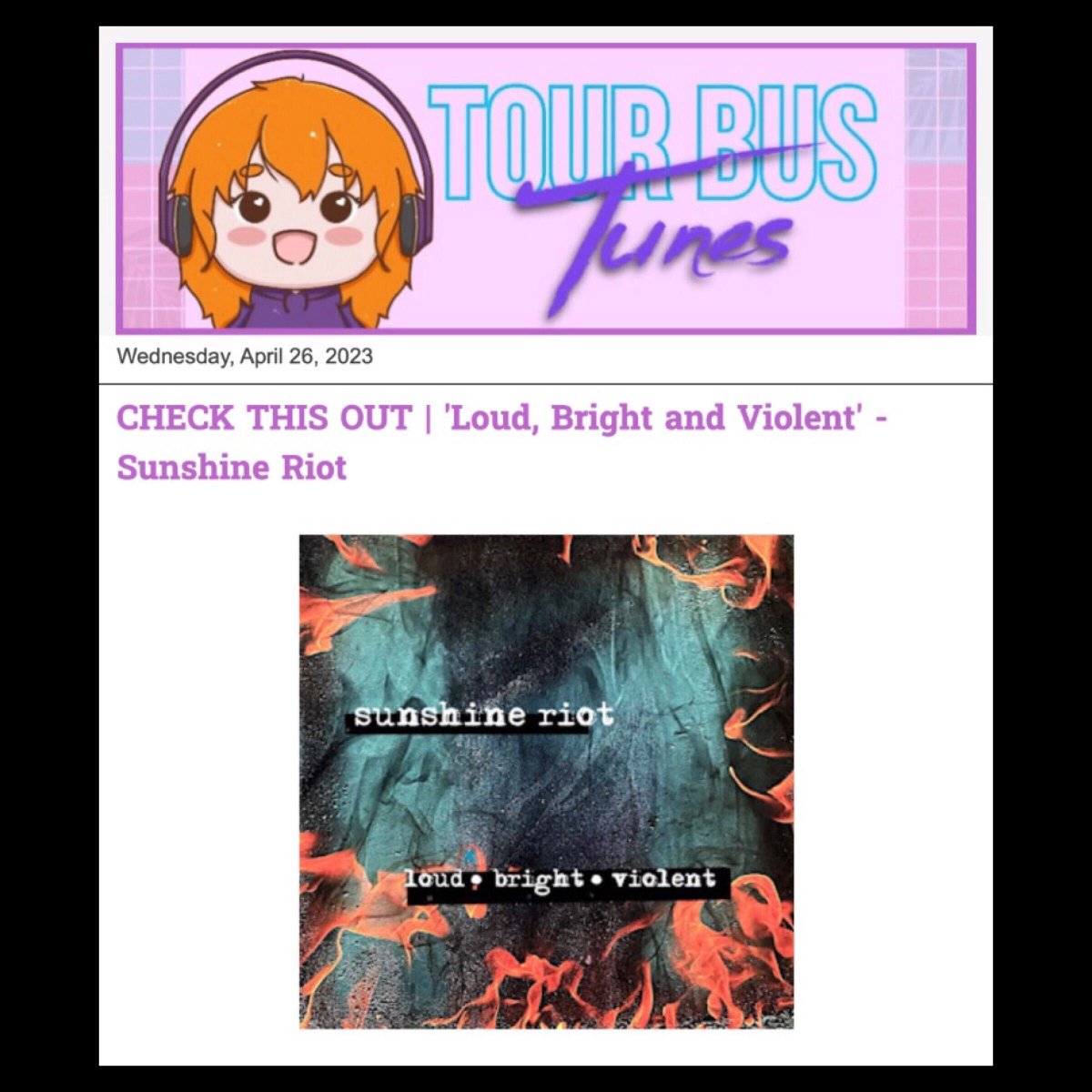 Thank you <a href="/TourBusTunes/">Tour Bus Tunes</a> for the nice words on our new single: "Clever and stylish guitar work runs throughout, adding an extra touch of class...much like how the track adds more quality to an already excellent outing in Loud, Bright and Violent."   

tourbustunes.com/2023/04/check-…