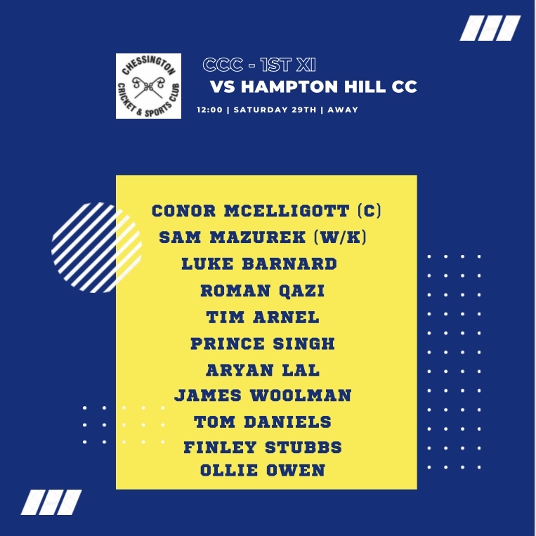 ChessingtonCC's tweet photo. 🏏 As our home ground is still unplayable due to the weather, we’d like to thank @HamptonhillCC for hosting both our teams this weekend 🏏 

🏏 Promises to be a great Saturday with finally some cricket to be played! 🏏 

🔥 Here are our teams for this weekend 🔥 

#UpTheChessy https://t.co/vYAlkLxphP