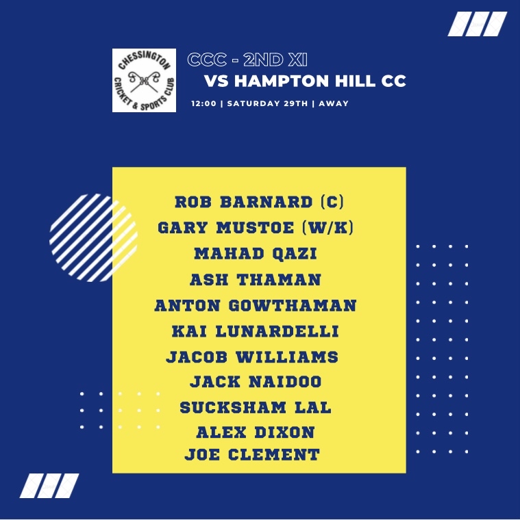 ChessingtonCC's tweet photo. 🏏 As our home ground is still unplayable due to the weather, we’d like to thank @HamptonhillCC for hosting both our teams this weekend 🏏 

🏏 Promises to be a great Saturday with finally some cricket to be played! 🏏 

🔥 Here are our teams for this weekend 🔥 

#UpTheChessy https://t.co/vYAlkLxphP