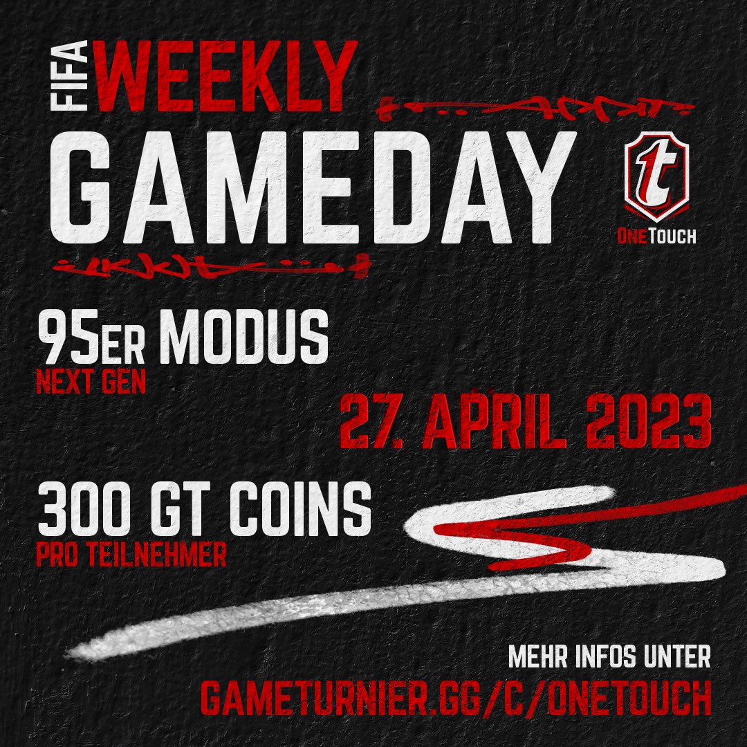 🎮 GAMEDAY 🎮

📌18:30 Uhr Check-In
📌300 GT Coins pro Teilnehmer
📌95er Modus / NEXT GEN 

Teilnahme 👉🏻 gameturnier.ch/c/onetouch/tou…

#gaming #fifa #efifa #esports #fut23 #fut #efussball #fun #tournament #checkin #preise #gewinne