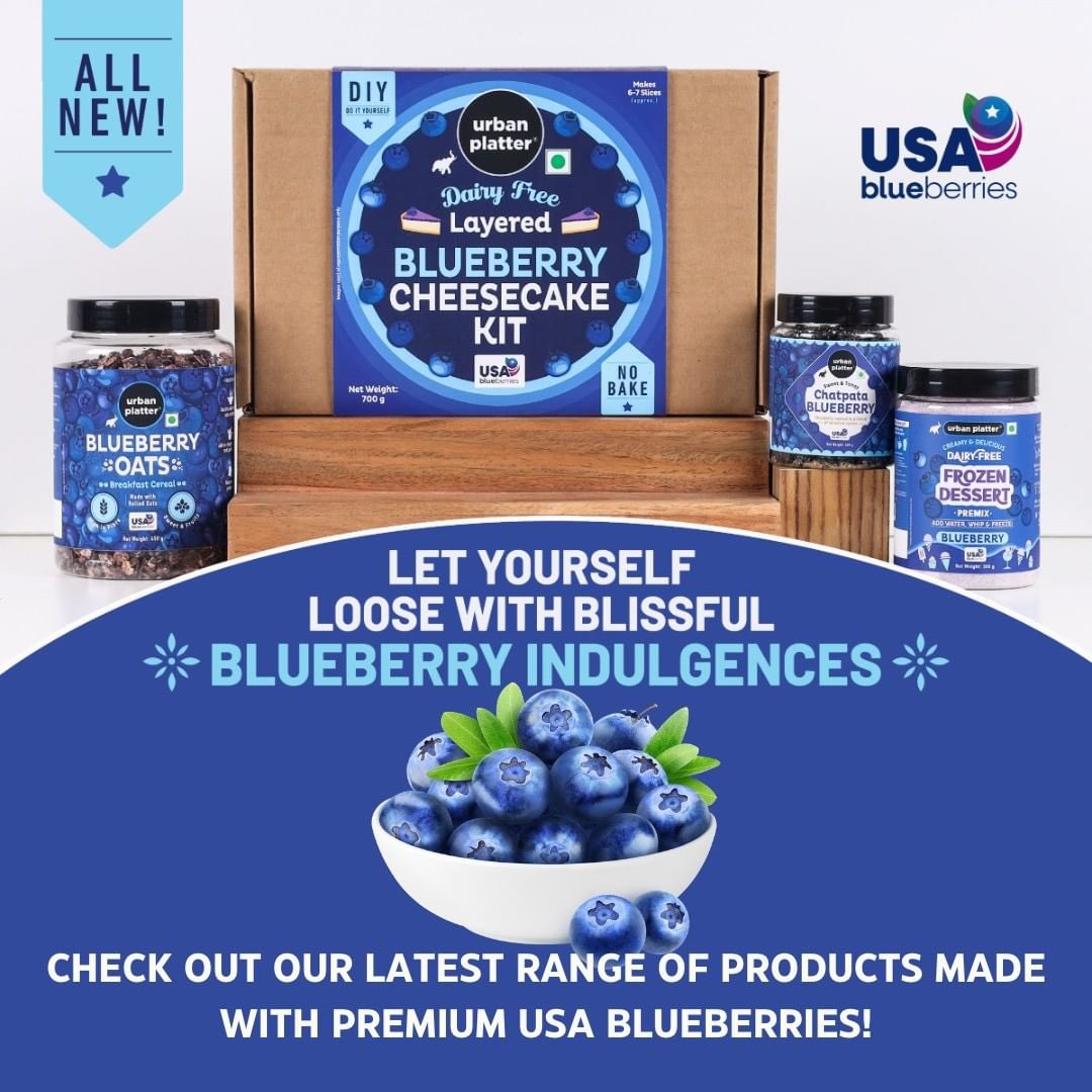 USDAIndia's tweet photo. Senior Agricultural Attaché Rhiannon Elms introduced brand-new and innovative #USaBlueberry 🫐 products at @urban_platter. Try Blueberry Oats, Blueberry Cheesecake Kit, Blueberry Desert Premix, and Masala Chatpata Blueberries! #TasteofAmerica #USDAIndia #USDATrade #BoostofBlue💙 https://t.co/vOI3HkZZG0