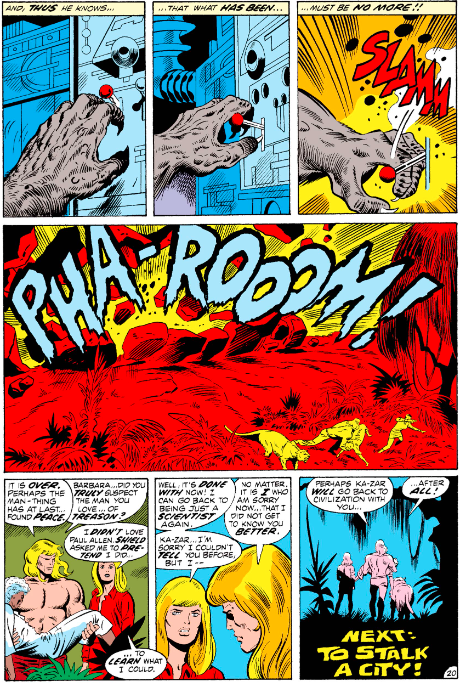 MarvelADay's tweet photo. #MarvelADay #Astonish13 Have no fear, Man-Thing will survive the explosion and be featured as a regular in Adventures Into Fear starting with #Fear10. Also, Ka-Zar agrees to accompany Bobbi back to NYC. We've got #ConanSunday tomorrow, so we hope you're here for that one! - VA https://t.co/lcQM5Rr4x4