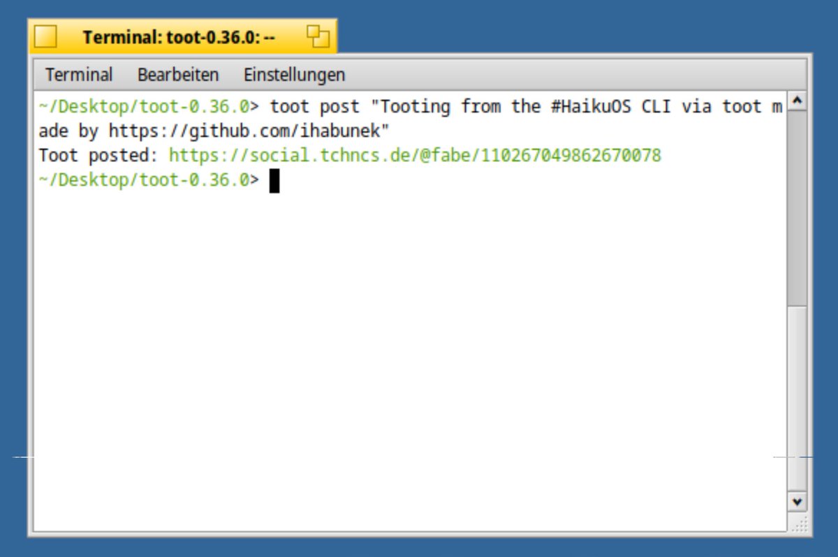 FaBE_haiku's tweet photo. #Tooting from the @haikuOS Terminal / CLI
#Mastodon #HaikuOS https://t.co/JVQtPJADNS