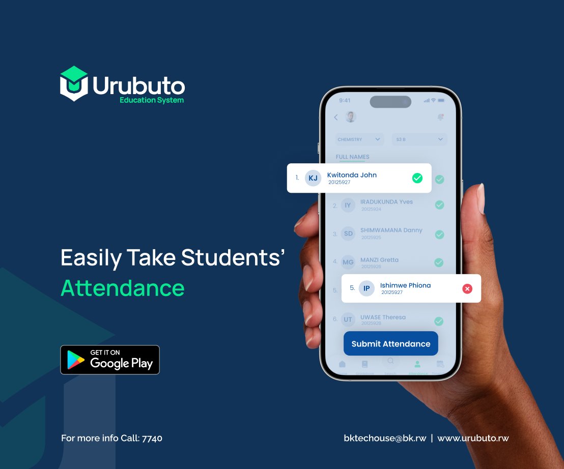 📢 Hey, Teachers! Ready to take attendance with just a tap?

With UrubutoEdu app, you can now easily record and manage student attendance on-the-go!

Download now on Google Play store and experience the convenience today! 🚀
#Urubuto #UrubutoEdu #TeacherTools #SchoolManagementERP