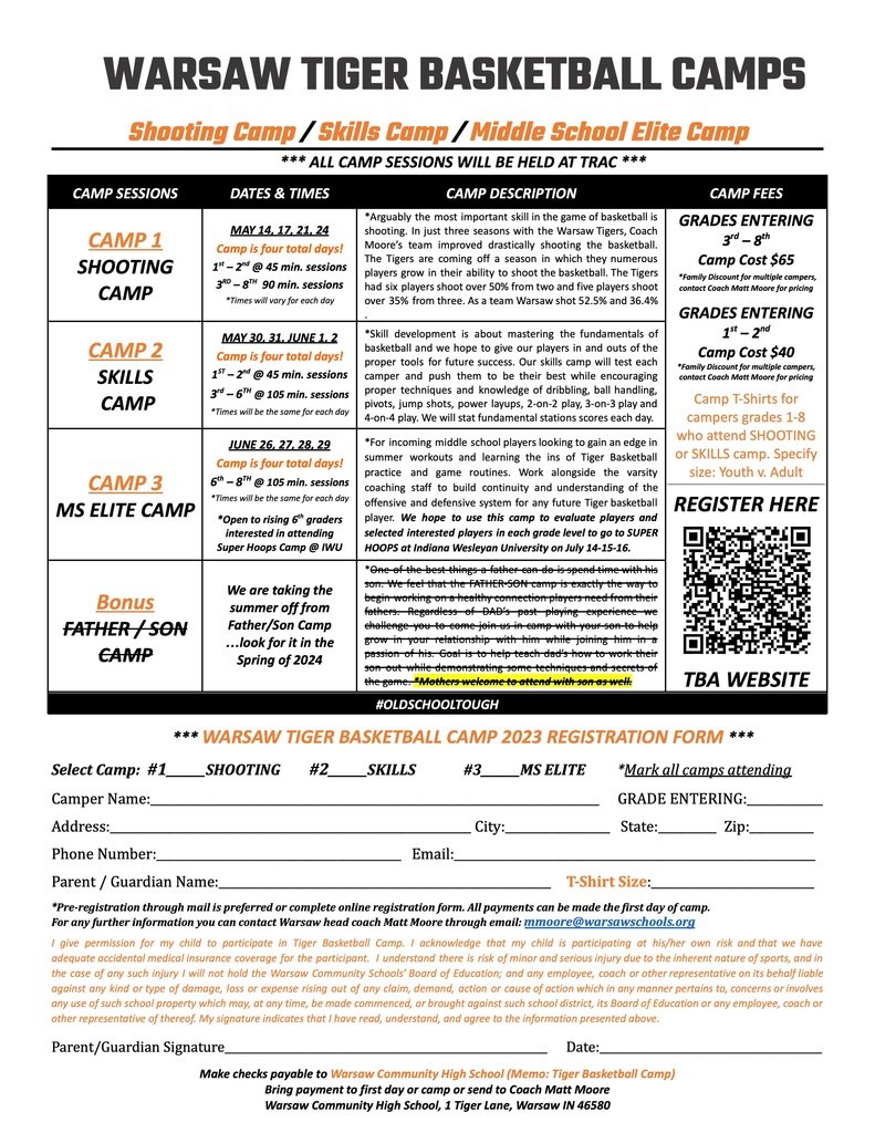 WCS_Madison's tweet photo. Tiger Basketball Academy Camps: REGISTRATION is OPEN for three (3) TBA camps for boys in 1st-8th grade. 

Register online or by scanning the QR code: https://t.co/dRCWiX8tfQ https://t.co/I6RgwAGoaV