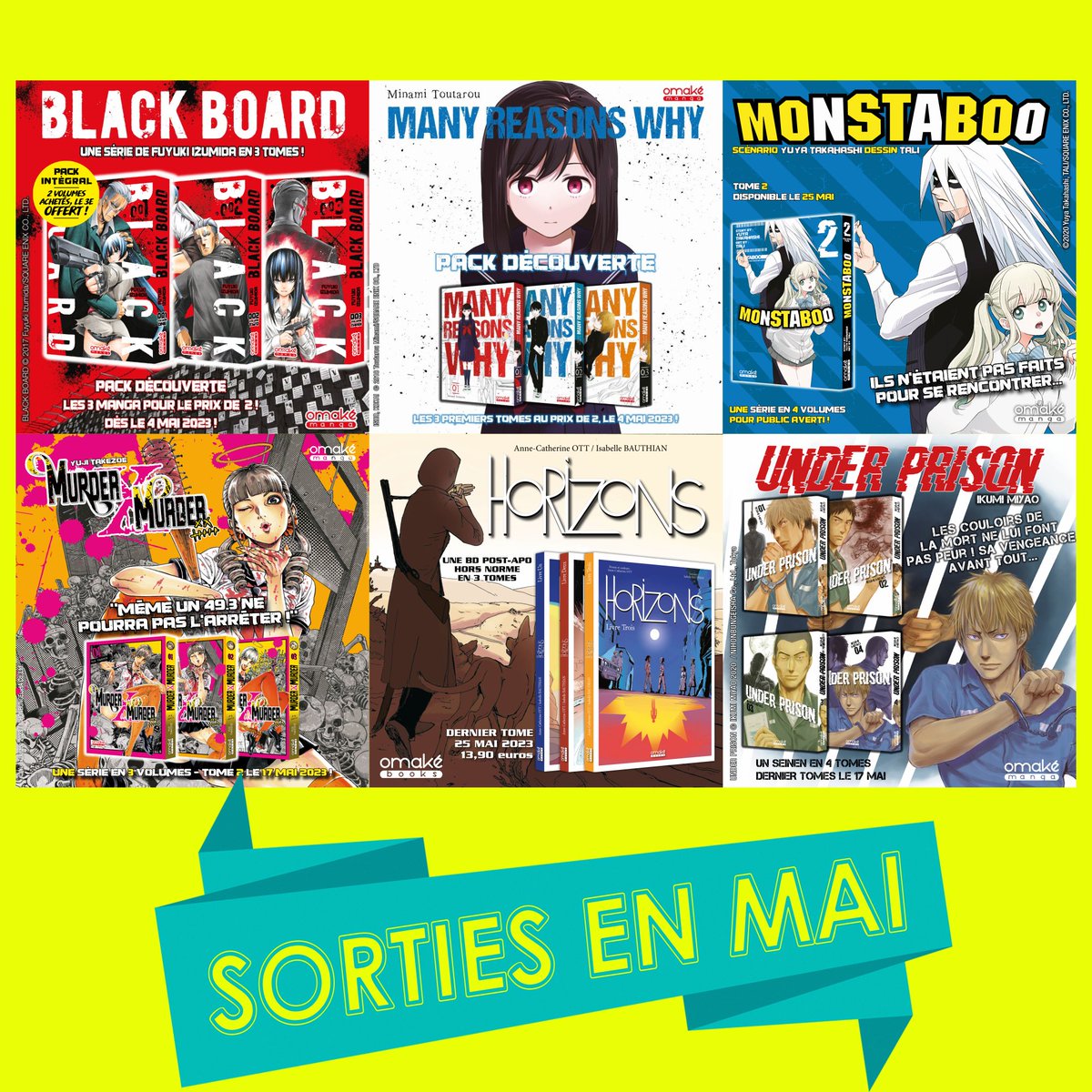 OmakeManga's tweet photo. Nos mangas de Mai 🎋

- Les immanquables offres découvertes #BlackBoard et #ManyReasonsWhy dès le 04 mai,
- Le tome final pour #UnderPrison sortira de taule le 17 mai,
- Le second tome de #MurderXMurder arrivera le 17 mai également,
- #Monstaboo T2 (sur 4) pour le 25 mai !
⬇️⬇️⬇️ https://t.co/0RBKYBW5uZ