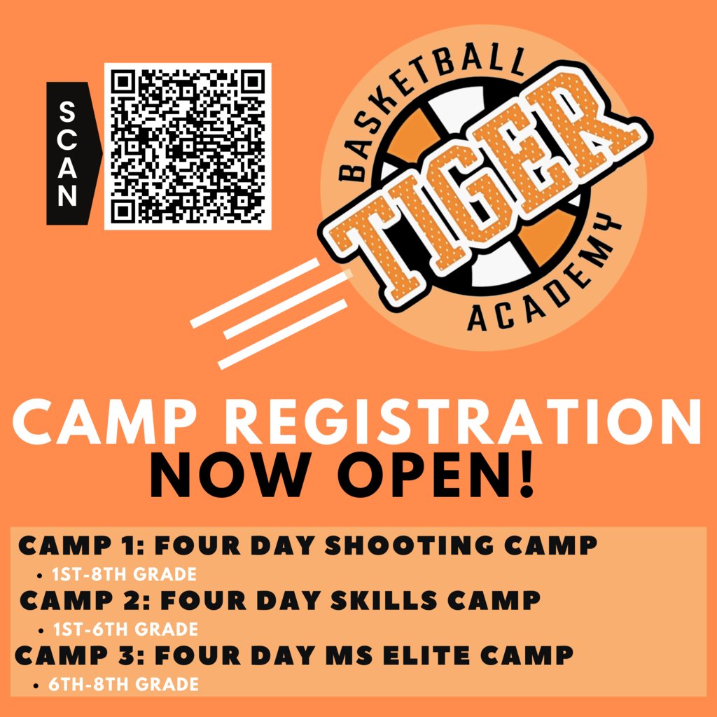 WCS_Madison's tweet photo. Tiger Basketball Academy Camps: REGISTRATION is OPEN for three (3) TBA camps for boys in 1st-8th grade. 

Register online or by scanning the QR code: https://t.co/dRCWiX8tfQ https://t.co/I6RgwAGoaV