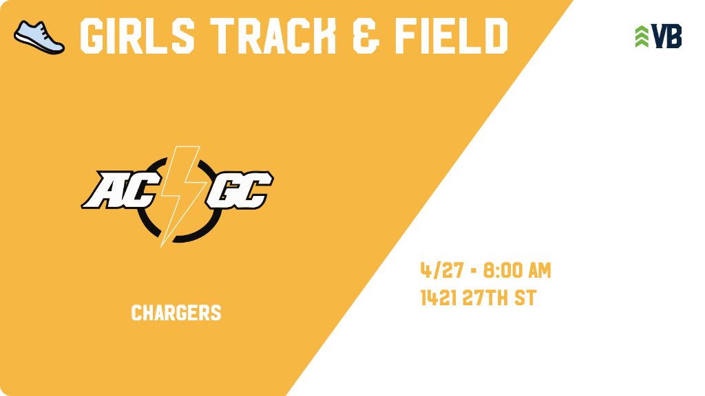 Girls Track &amp; Field (Varsity) Meet Day! - Check out the event preview for the ACGC Chargers. It starts at 8:00 AM and is at 1421 27th St Drake University Stadium. gobound.com/ia/ighsau/girl…