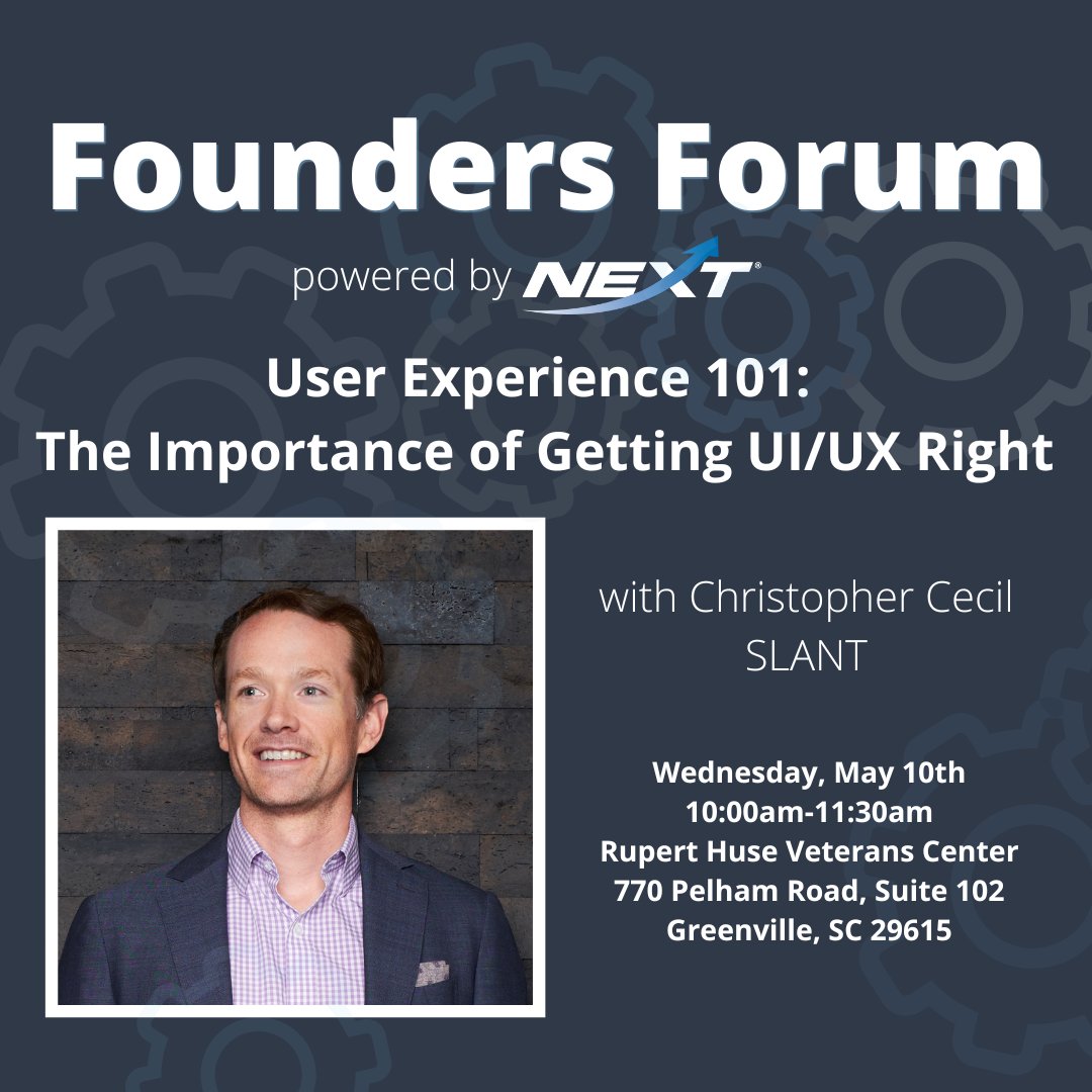 NEXTupstateSC's tweet photo. We are excited to partner with Upstate Warrior Solutions for our May NEXT Founders Forum brought to you in their new space, the Rupert Huse Veterans Center.  Join Christopher Cecil and SLANT to learn more about the fundamentals and basics of UI/UX design. https://t.co/uWpJtsNIwg https://t.co/4QKBjjmd5Y