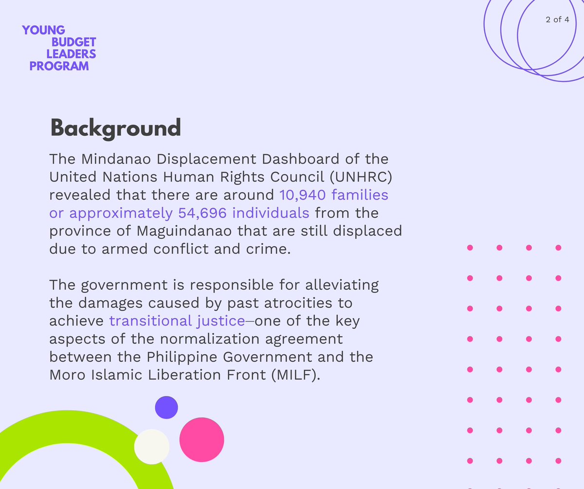 BudgetNatin's tweet photo. There are around 10,940 families or approximately 54,696 individuals who are still displaced in Maguindanao.

YBLP Fellow Suwaidi Ebrahim proposes a budget of ₱6,727,189,400 to achieve transitional justice in the region. https://t.co/0EuUdDVMpD
