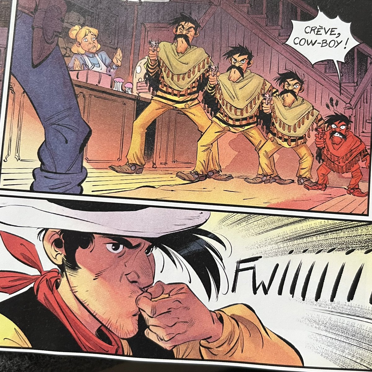 J_Lachasse's tweet image. Quelques images du récit court "Sombre héros", une reprise de #LuckyLuke par Olivier Bocquet et Brice Cossu à retrouver dans le prochain numéro de "Spirou"