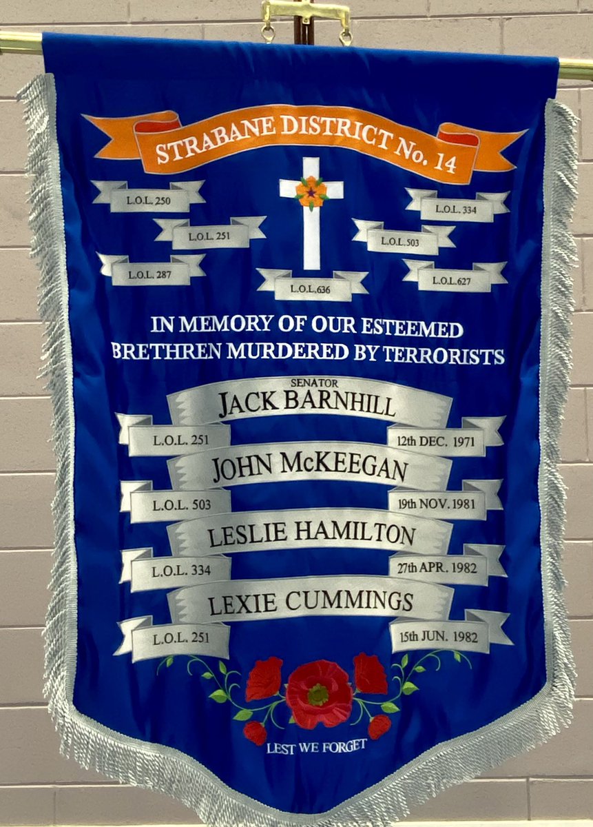 OrangeBlackABOD's tweet photo. In Remembrance of our Murdered Brethren:

COUNTY TYRONE 

27th April 1982 

Bro. James Leslie Hamilton (37) Married. 2 Children. U.D.R. (P/T)

Foyle Purple Defenders L.O.L. 334
Strabane District L.O.L. No.14 

Faithful Unto Death https://t.co/lHHbb0Zdrj