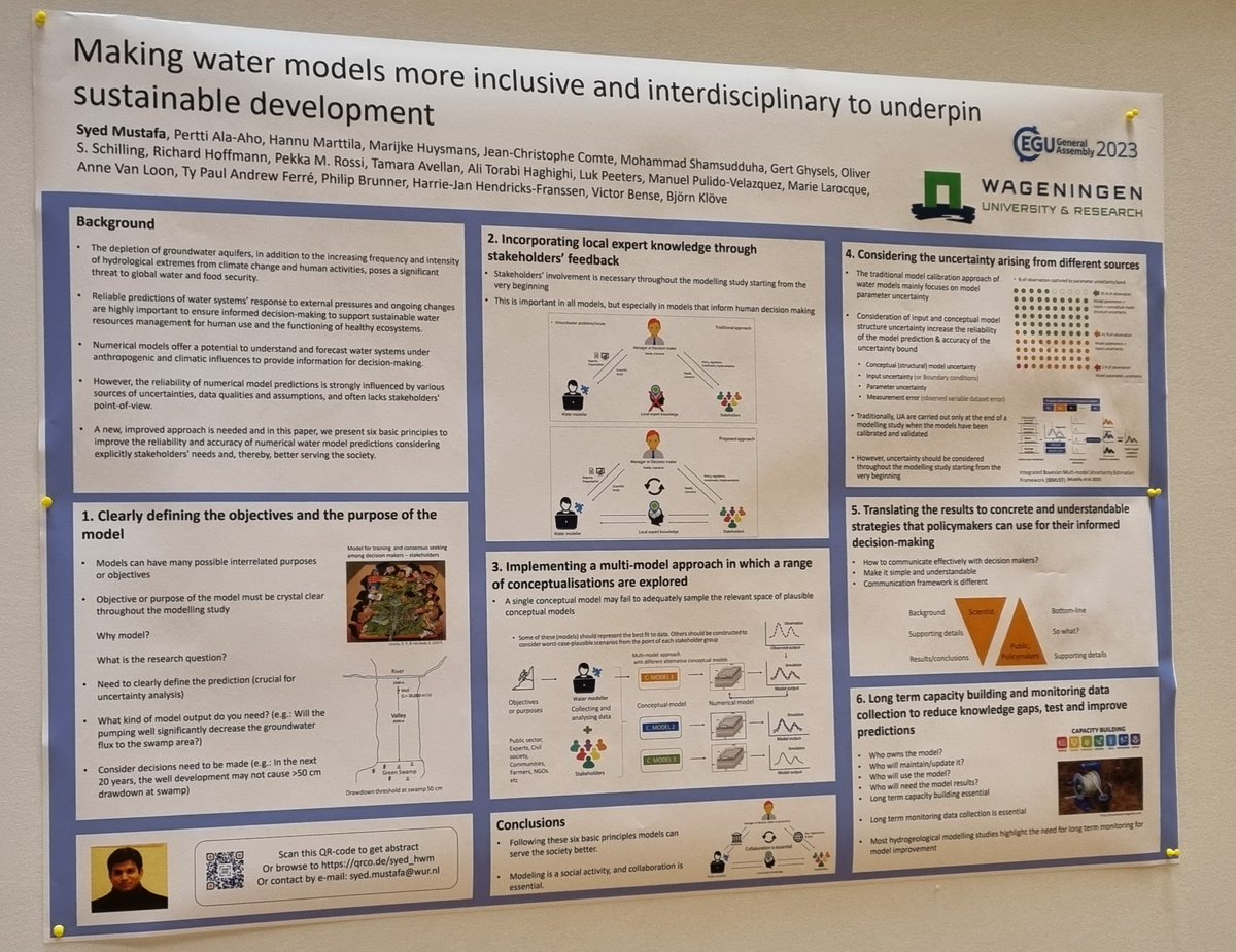 SyedHydro's tweet photo. Just presented our research work @EGU23 on "Making water models more inclusive and interdisciplinary to underpin sustainable development". Had an inspiring discussion & grateful for constructive suggestions received #EGU23 #Uncertainty #WaterModels #Collaboration #stakeholders https://t.co/RoE0dzQXxc