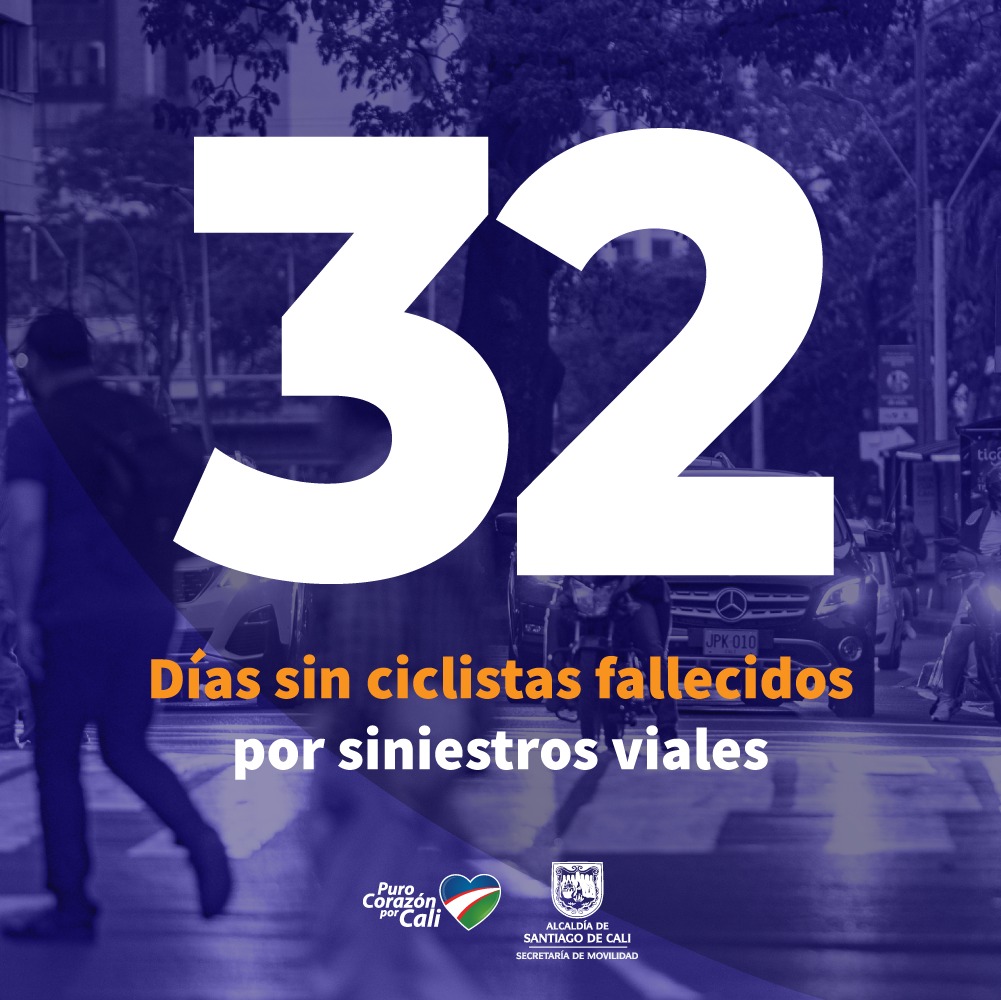 MovilidadCali's tweet photo. Completamos hoy 3⃣2️⃣ días consecutivos salvando vidas de ciclistas, 1⃣1️⃣ días de peatones y 9️⃣ días de motociclistas. ¡Trabajemos juntos por una #MovilidadParaLaVida!

#TeQueremosCali💙❤️💚
@AlcaldiaDeCali @JorgeIvanOspina https://t.co/qPhtVc1h41