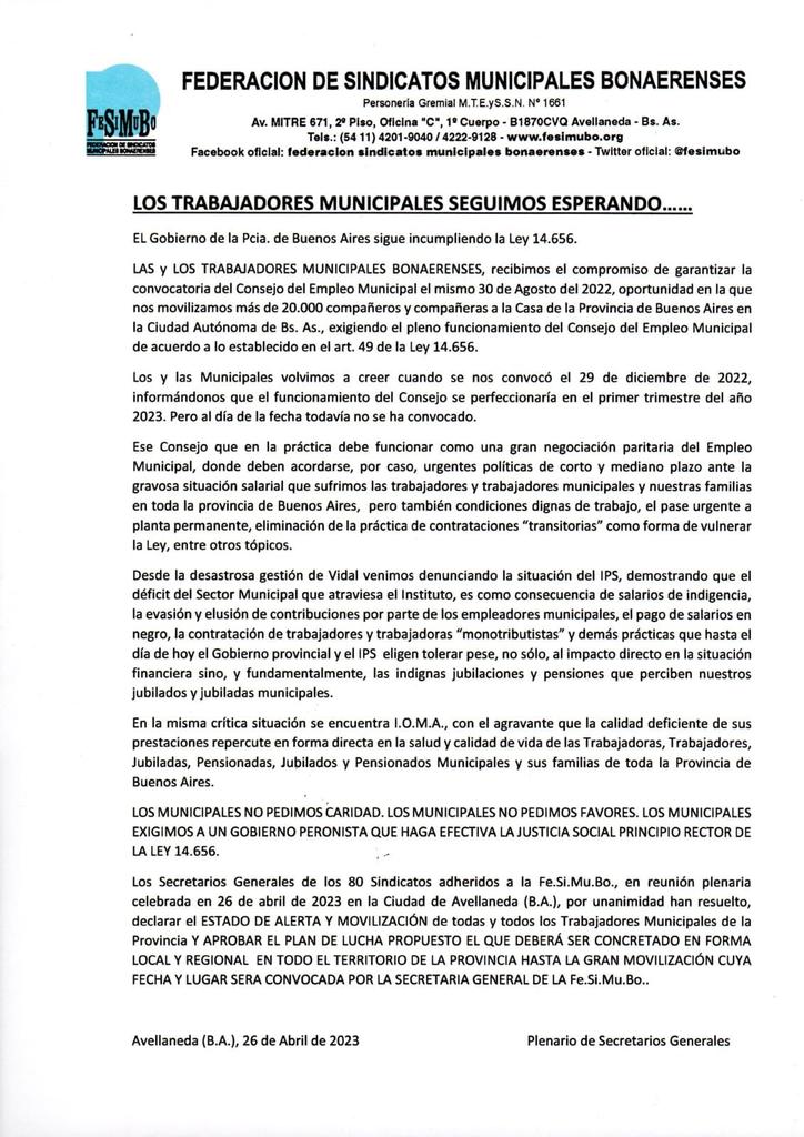 Todos los trabajadores municipales de la provincia en estado de alerta, UNIDOS y con más fuerza que nunca!

<a href="/Aguero_M_A/">Miguel A Agüero</a>