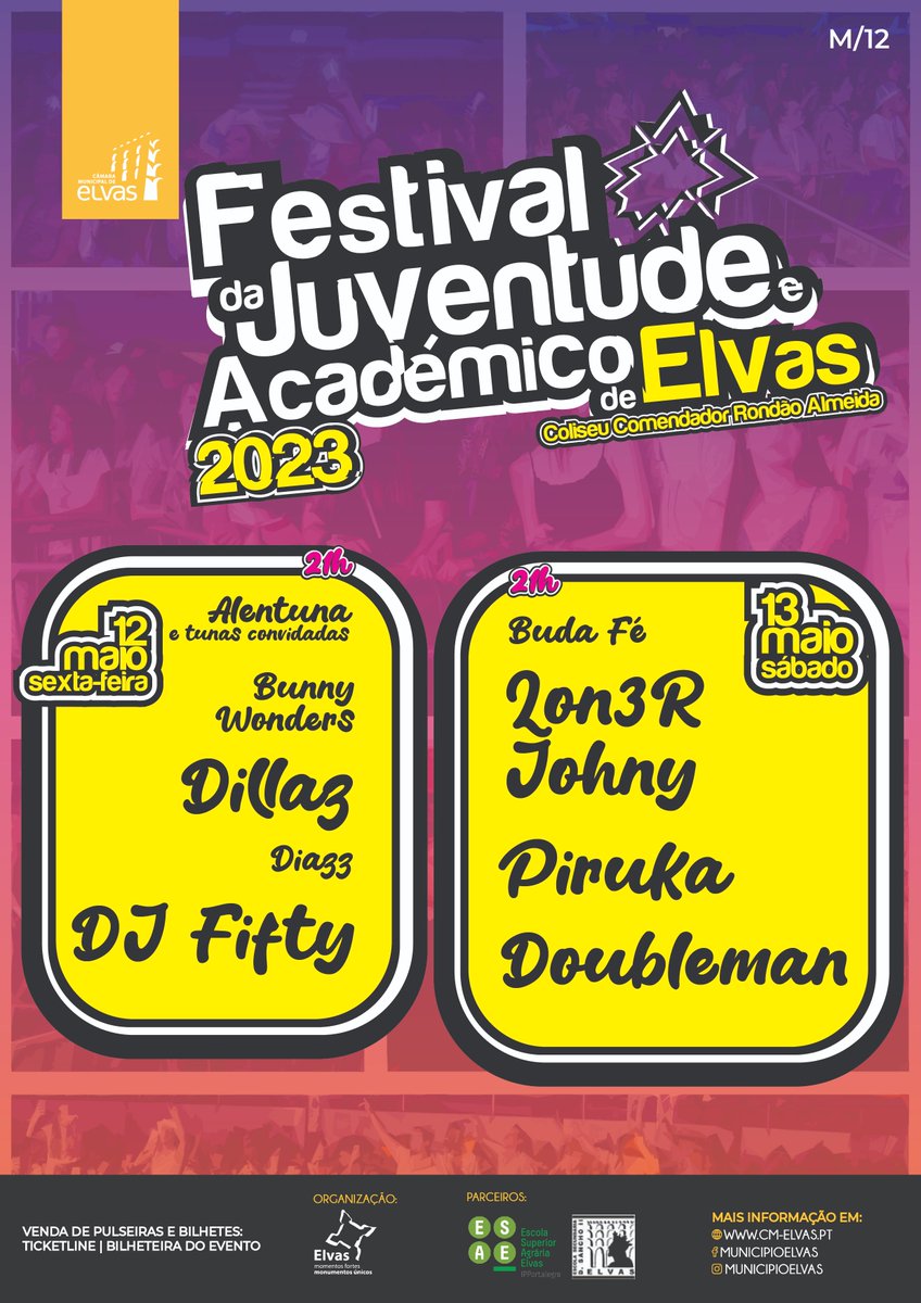 Festival da Juventude e Académico de Elvas
👉12 e 13 de maio
🎤Coliseu Comendador Rondão Almeida - Elvas
