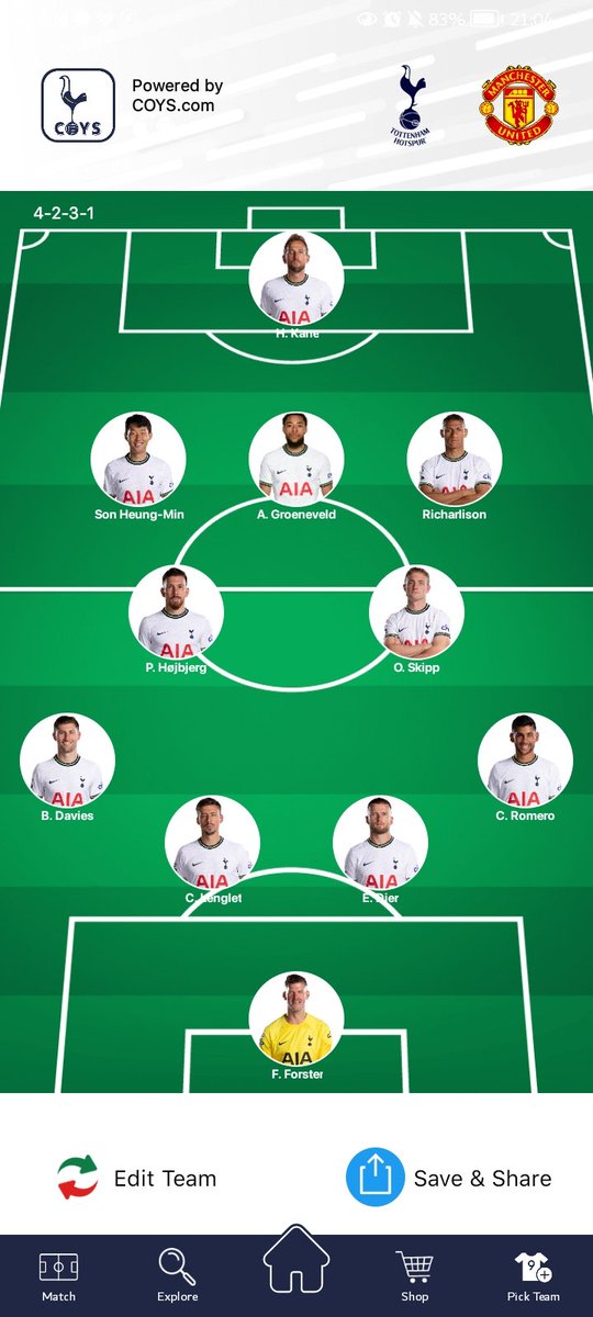 tsundie0's tweet photo. My line up for today game VS Man United.  #COYS #Tottenham #Spurs https://t.co/6S92GR1B8w