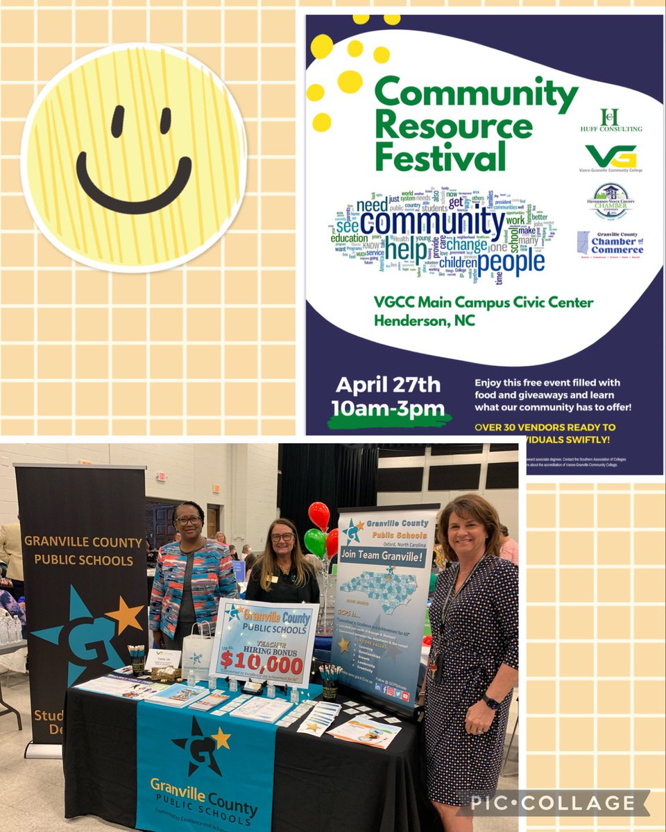 Stop by to visit <a href="/GCPSchools/">Granville Co Schools</a> at the Community Resource Festival <a href="/VanceGranville/">Vance-Granville Community College 🎓✨💚</a> Main Campus Civic Center 10-3 Food trucks are on site so stop by to learn about resources available in Granville &amp; Vance… and enjoy lunch