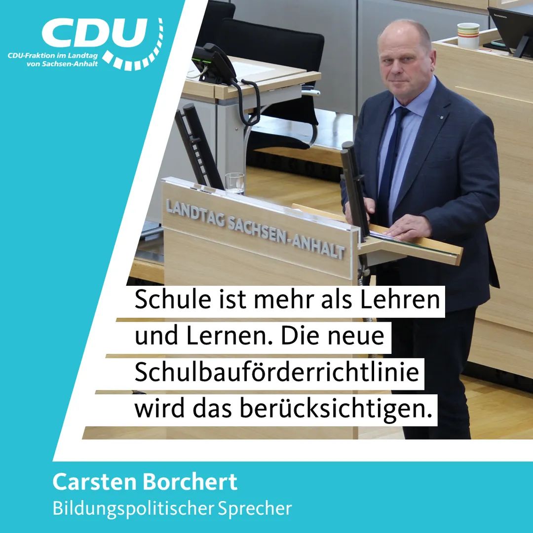 In der Debatte zur Überarbeitung der #Schulbau|richtlinie erklärt der bildungspolitische Sprecher, Carsten Borchert: