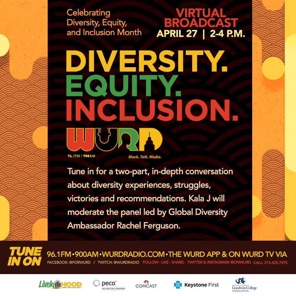 April is DEI month. This month celebrates Diversity, Equity and Inclusion, especially in business. Tune in to #WURD on air or online today from 2-4pm for an in-depth conversation about diversity experiences, struggles, victories and recommendations. (1/🧵)