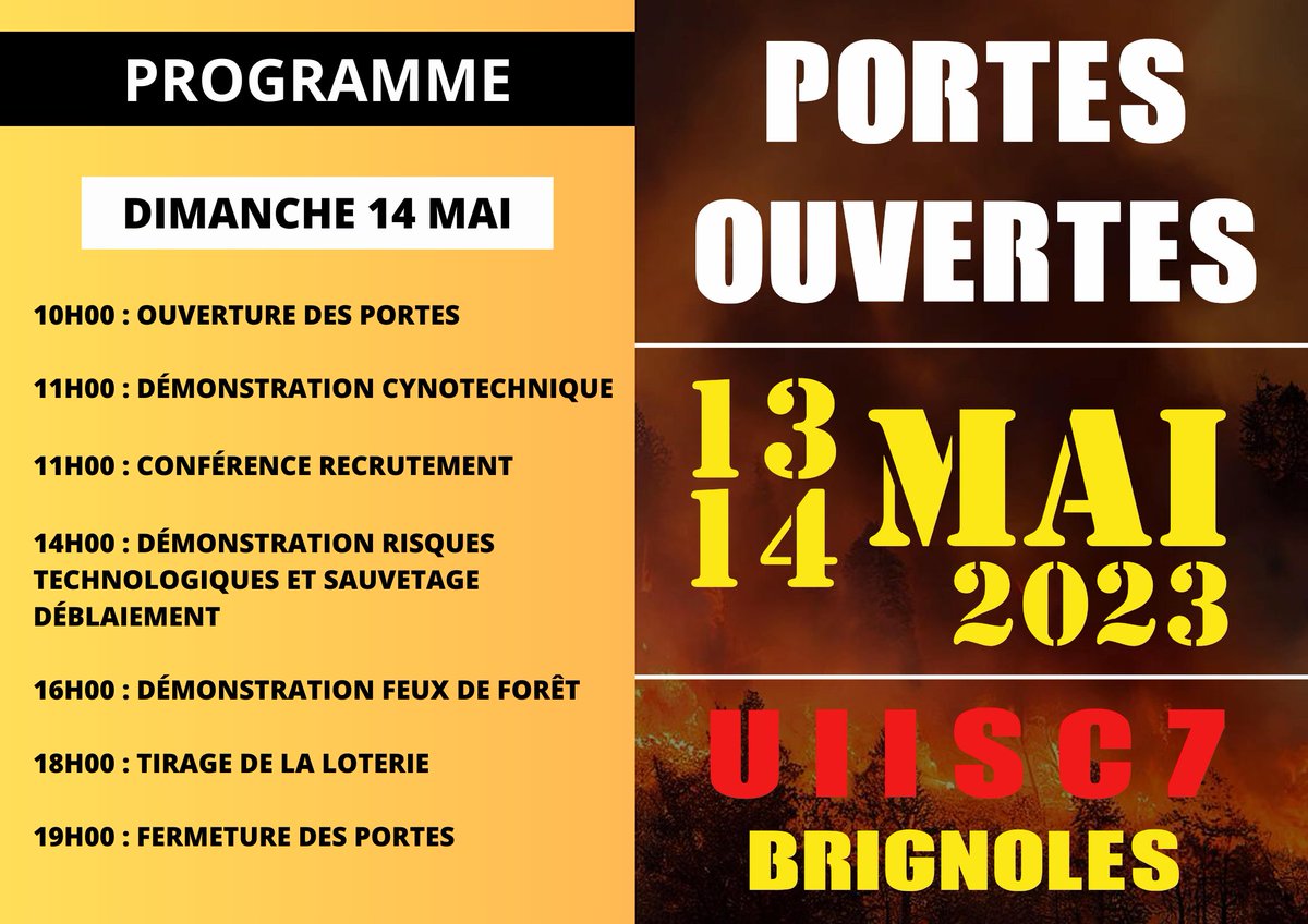 riisc_7's tweet image. [#journéesportesouvertes ] 🚒🤝
Vous ne savez pas quoi faire le week-end du 13 et 14 mai 2023 ?
Venez nous rencontrer et decouvrir nos savoir-faire lors de nos journées portes ouvertes ! 
Voici le programme de ce qui vous attend ces deux jours 👪🐕✈️🚒🔥
#securitecivile #uiisc7