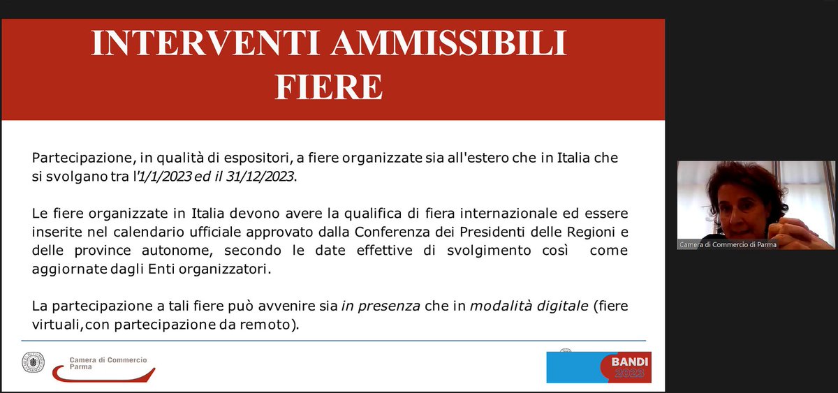 CamComParma's tweet photo. E' in corso il #webinar di presentazione dei #bandi 2023 di #contributi a #fondoperduto di @camcomparma su #internazionalizzazione e #innovazionedigitale. Testi dei bandi e modulistica sono scaricabili dal sito
👉https://t.co/9oBTsB7pbr https://t.co/X0qtmaOMSM