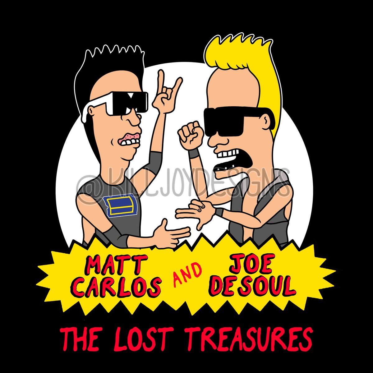KilljoyDesigns's tweet photo. What! 2 designs in a week. When's the last time that happened!? Today's design is one I feel like I should have thought of a LONG time ago and is inspired by the phenomenal tag team of Matt Carlos and Joe DeSoul aka The #LostTreasures #killjoydesigns #hoodslam #wrestling https://t.co/0rBBGlbU3H