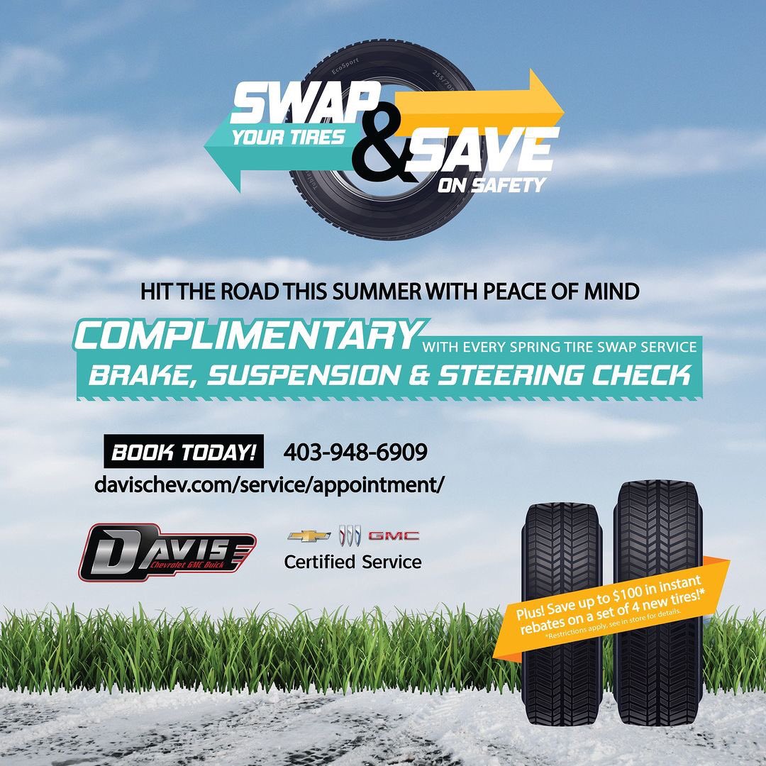 🌿Spring has sprung - Hit the road with peace of mind🌿
Complimentary brake, suspension &amp; steering check with every spring tire swap service.
🌻Book online: davischev.com/service/appoin…
.
 #airdrie #davischevrolet #certifiedservice #davisautogroup <a href="/DavisGMAirdrie/">Davis Chev Airdrie</a>