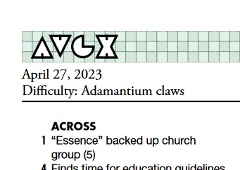 xworddoug's tweet photo. Hey, bub! I'm delighted to share my @AvcxCryptic debut today.

Many thanks to @fheaney and the test solvers for slicing and dicing it into shape. https://t.co/EcSlyHGkQt