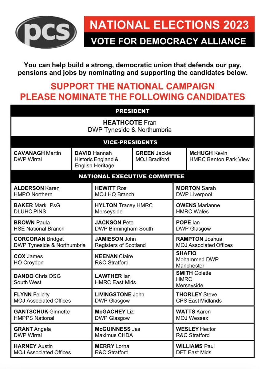 You should be getting your NEC ballots now @PCS peeps so please get voting and please vote for me and the Democracy Alliance ✊