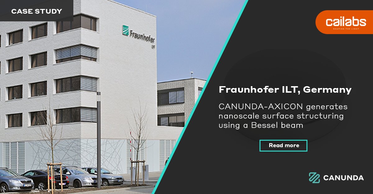 [CASE STUDY] 🔬Find out how Fraunhofer Institute for Laser Technologies (ITL) improved surface structuring on a nanoscale level
with #CANUNDA-AXICON’ solution. ✔️
For more details, read our case study 😉: 
bit.ly/41qdSah
#Besselbeam #beamshaping #surfacestructuring