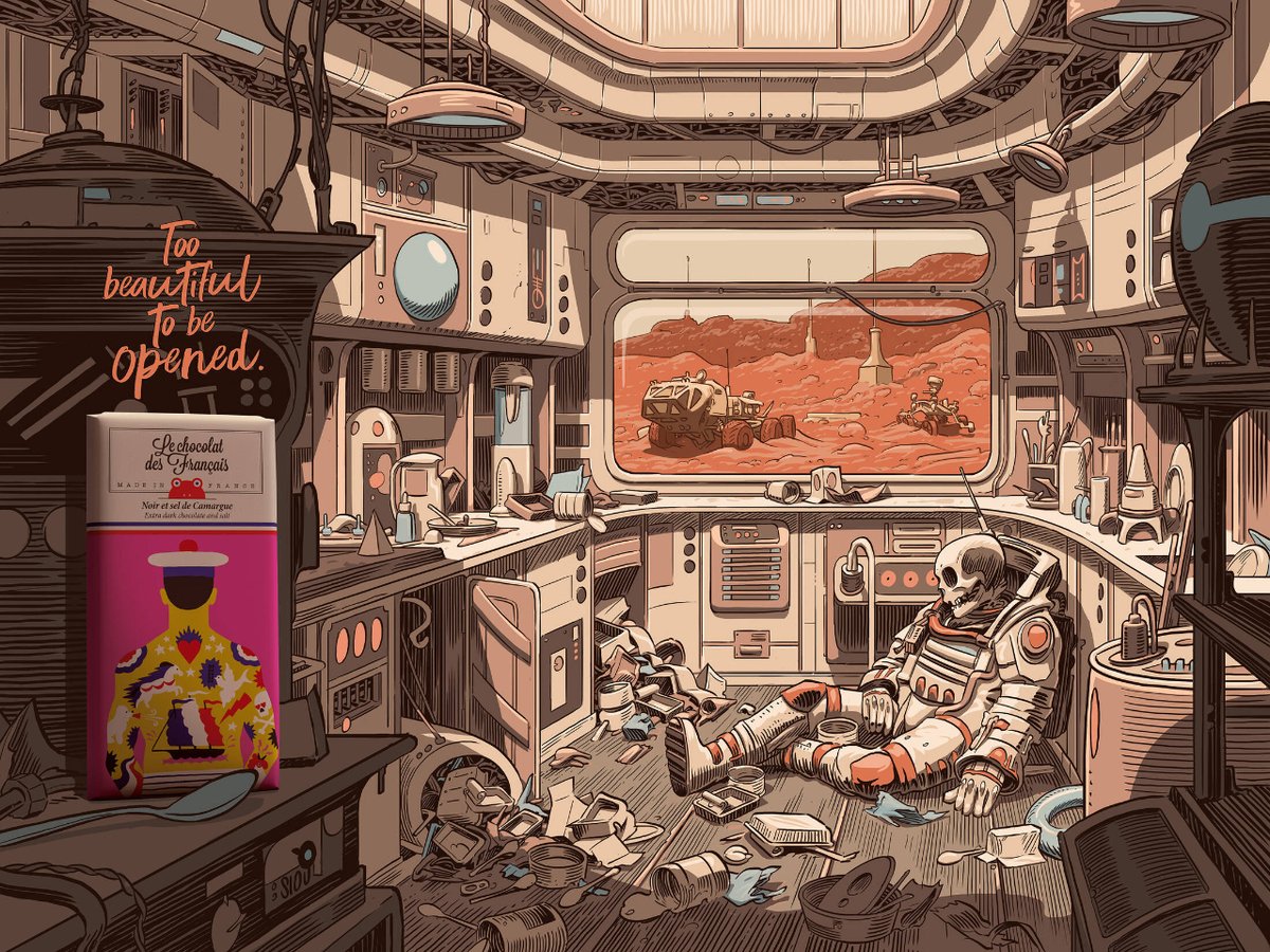Le Chocolat des Français es conocido por la calidad de su chocolate pero también por el diseño único de su empaque. “Too beautiful to be open”, la campaña con 4 visuales para demostrar con humor que el packaging es tan bonito que preferimos morirnos de hambre antes que abrirlo.
