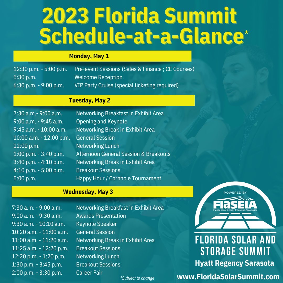 We can't wait to see everyone at the Florida Solar & Storage Summit next week.  Pre-register to make check-in fast and easy.  #flsolar  #flaseia