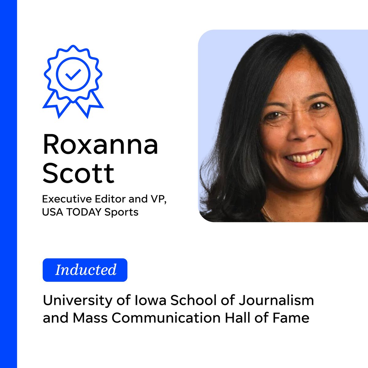 .@roxscott, executive editor and vice president of @usatodaysports, was selected as a 2023 @UIOWA_SJMC Hall of Fame inductee. 🌟  Learn more about Roxanna and her career: bit.ly/3LfFBUc  #TeamGannett