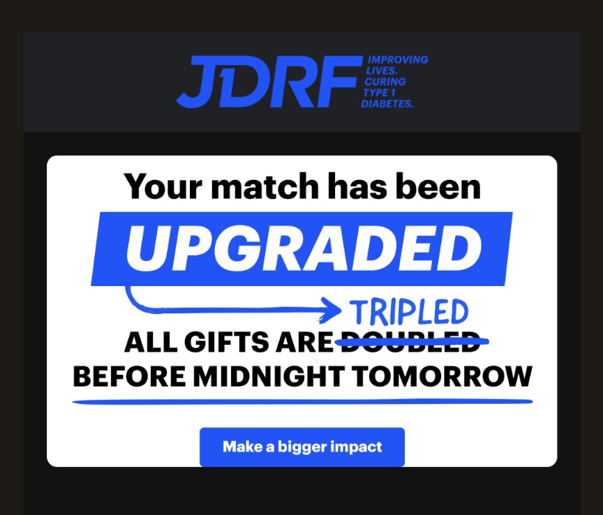 Donations are now TRIPLED!!! #jdrf #onewalk #differencemaker #roadto1k