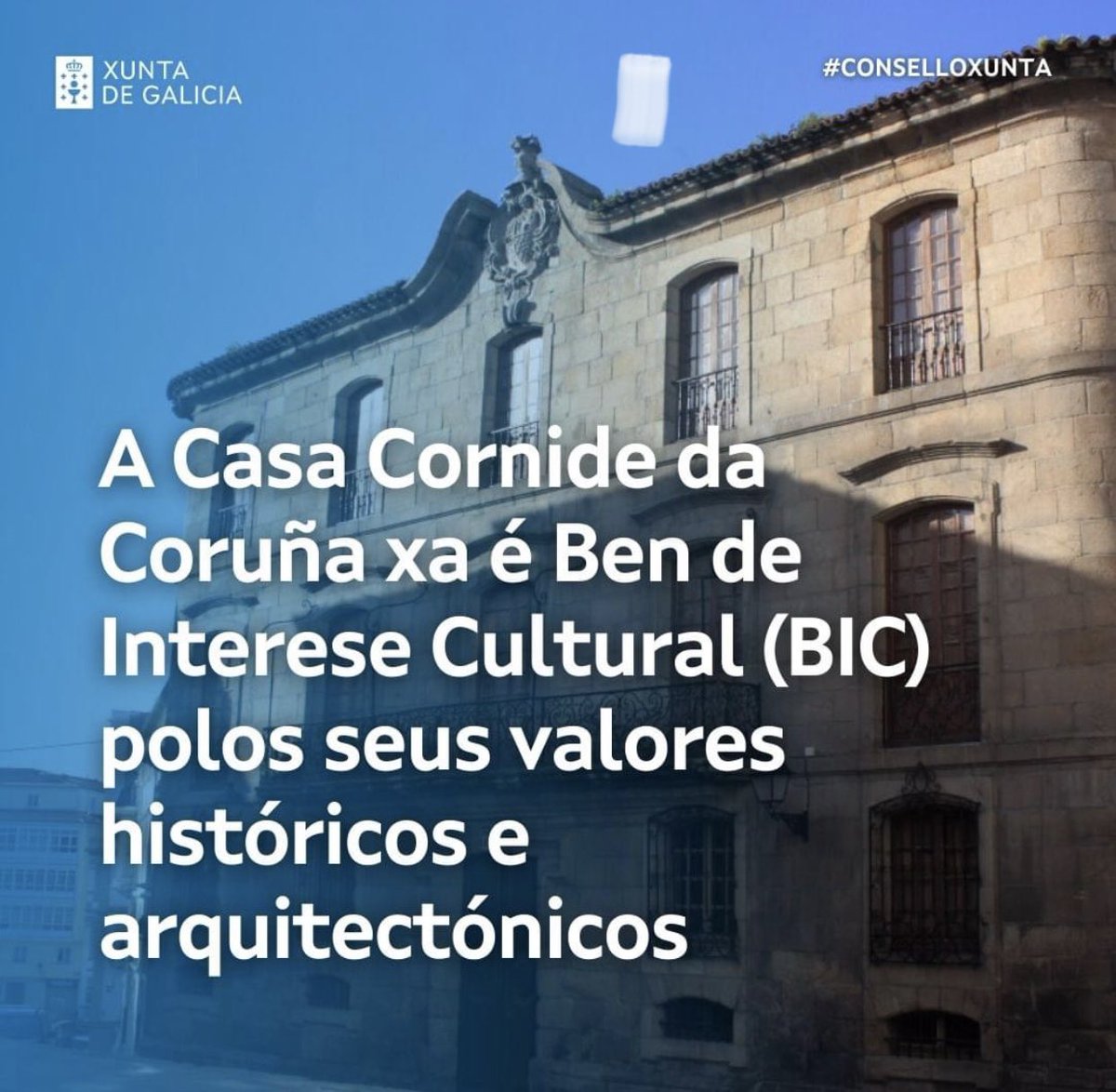 🏛 A declaración da Casa Cornide como BIC recoñece o seu gran valor cultural e supón a salvagarda deste edificio da Cidade Vella da Coruña con 250 anos de historia

Con esta incorporación xa son 780 os Bens de Interese Cultural declarados en Galicia

#ConselloXunta #CasaCornide