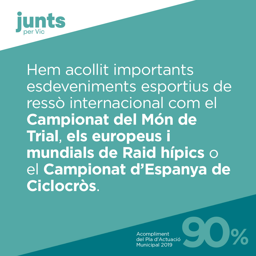 🏆 Sabies que en aquest mandat #Vic ha acollit esdeveniments esportius tan importants com el Campionat del Món de Trial, els europeus i mundials de Raid hípics o el Campionat d'Espanya de Ciclocròs? <a href="/JuntsxCat_Vic/">Junts Vic 🎗</a>