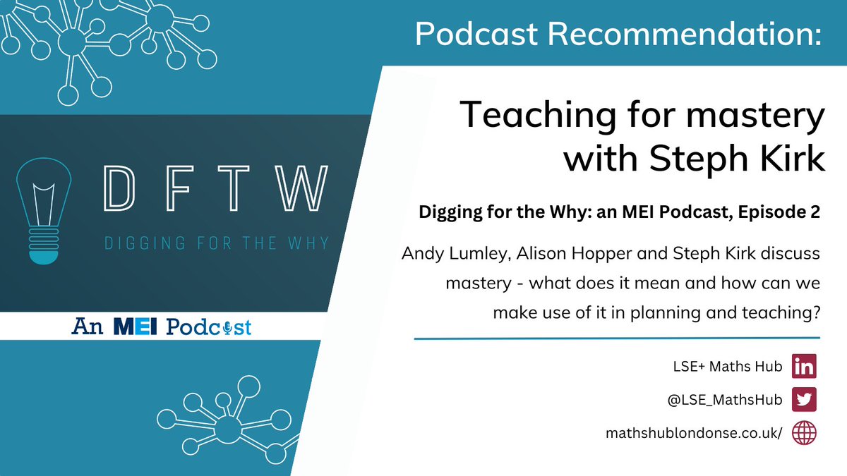 LSE_MathsHub's tweet photo. ⏰It's time for another #mathspodcast
🗣️@MEIMaths Podcast 'Digging for the Why' discuss Teaching for Mastery, planning and department PD.
👥Join @Steph_mathsive, @desire2undrstnd and @AlisonHopperMEI
📲Listen here: https://t.co/g3zy5m4aNw https://t.co/CsNWH5VALU