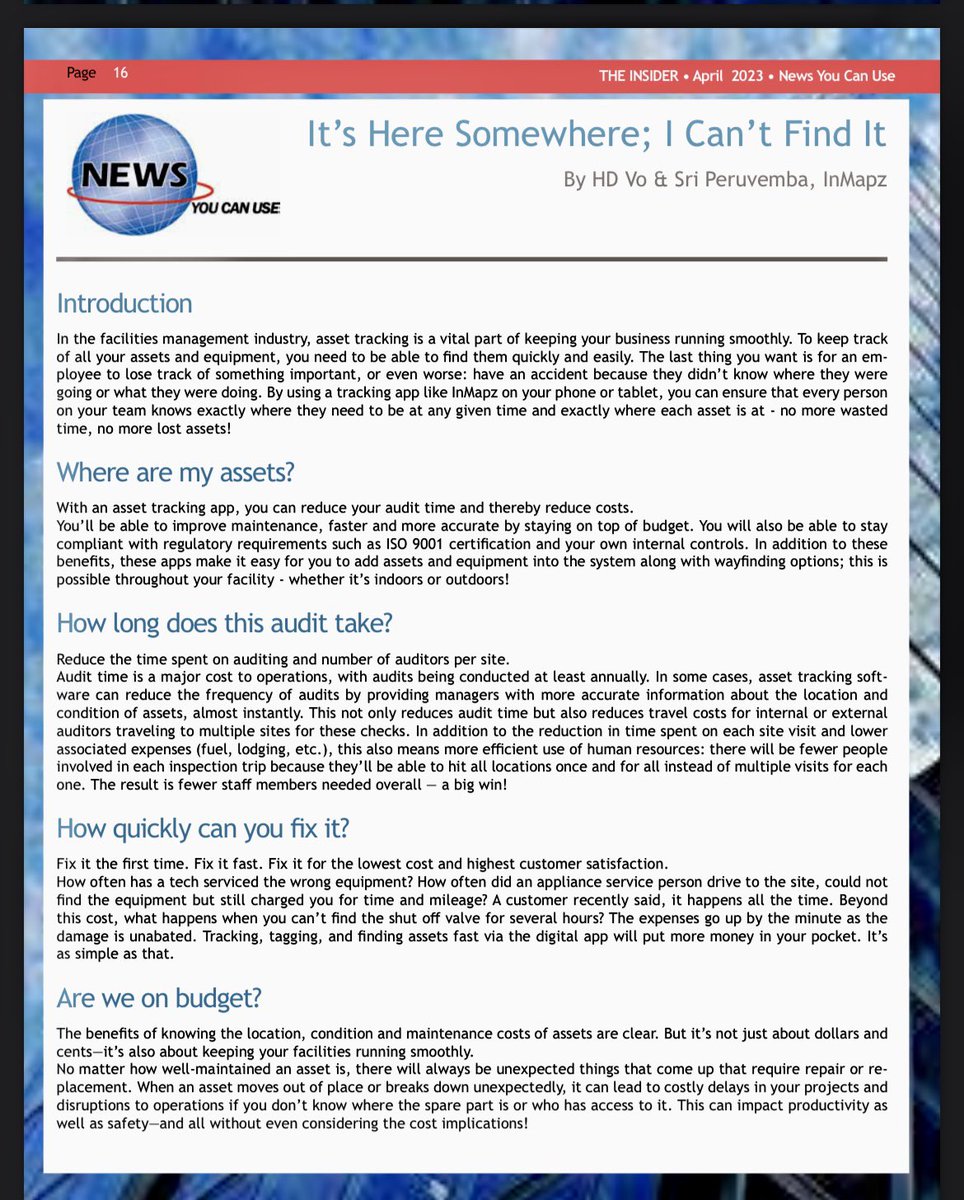 inmapz's tweet photo. As featured in the IFMA Orange County Newsletter:
https://t.co/txih6uieCY https://t.co/BxBa0nTFJ2