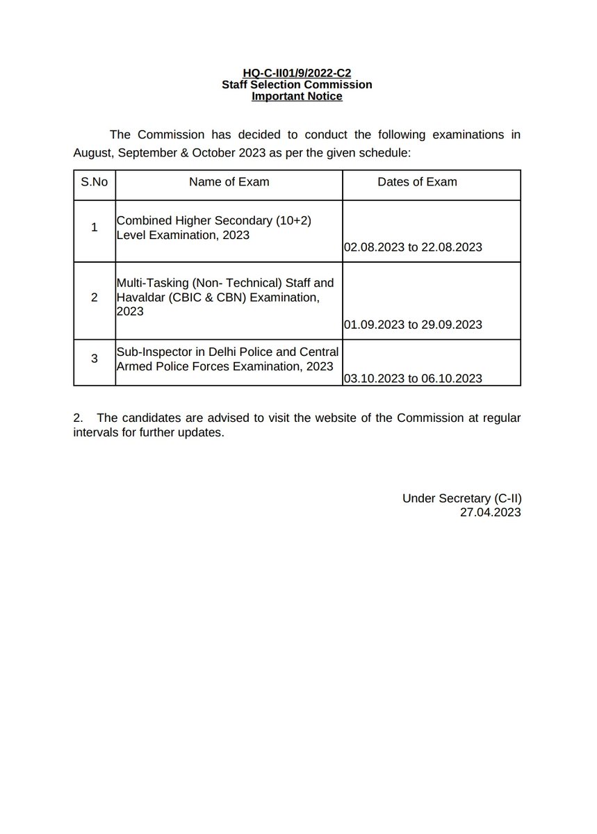 ssc_cr's tweet photo. Schedule of Examinations 
https://t.co/FmMYiKFPng https://t.co/DkRoxXvg5k