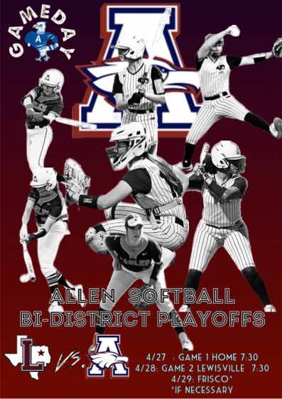 SluggingEagles's tweet photo. #GAMEDAY It’s PLAYOFFS!!!!!!! and our #Ballers @softball_allen #studentathletes are set to hit the field tonight!!!! @Allen_ISD @AllenSports_SB @DFWfastpitch @kimgarner20 @Gosset41 @KennyMatthews #AUP #LetsGo https://t.co/4s1TmdPEUE