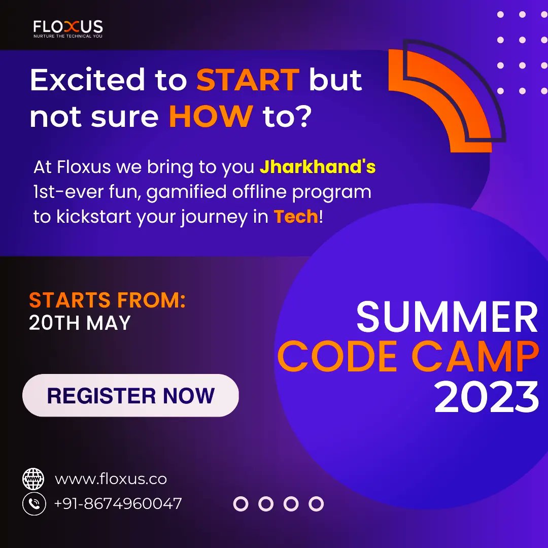 floxus_official's tweet photo. Jharkhand's 1st-ever Summer Code Camp ๐๏ธ organized LIVE in Ranchi from 20th May'23 ๐
Want to start your career in TECH?
Then HURRY UP! Register now:
https://t.co/y0t0lHT4zF
#CodeCampJH #UpskillJharkhand https://t.co/cFdsSP7UR9