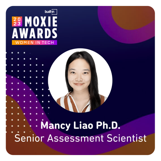 Congratulations to Senior Assessment Scientist Dr. Manqian Liao! Mancy just won a Moxie for her work creating AQuAA--the innovative quality assurance system that helps us scale the #DET and make it available online, on-demand, to test takers around the world!
