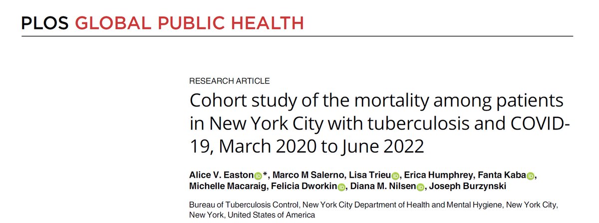 New @PLOSGPH TB patients with concurrent COVID-19 were at high risk for mortality in NYC @AliceVEaston & @nycHealthy journals.plos.org//globalpublich…